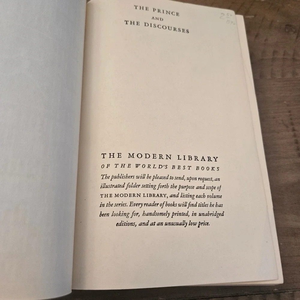 Modern Library The Prince and The Discourses Machiavelli Hardcover Book